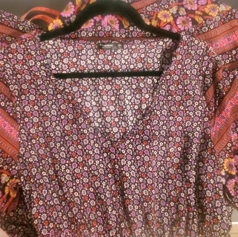 SHEIN Curve Black Dress Floral Design, Size 1XL